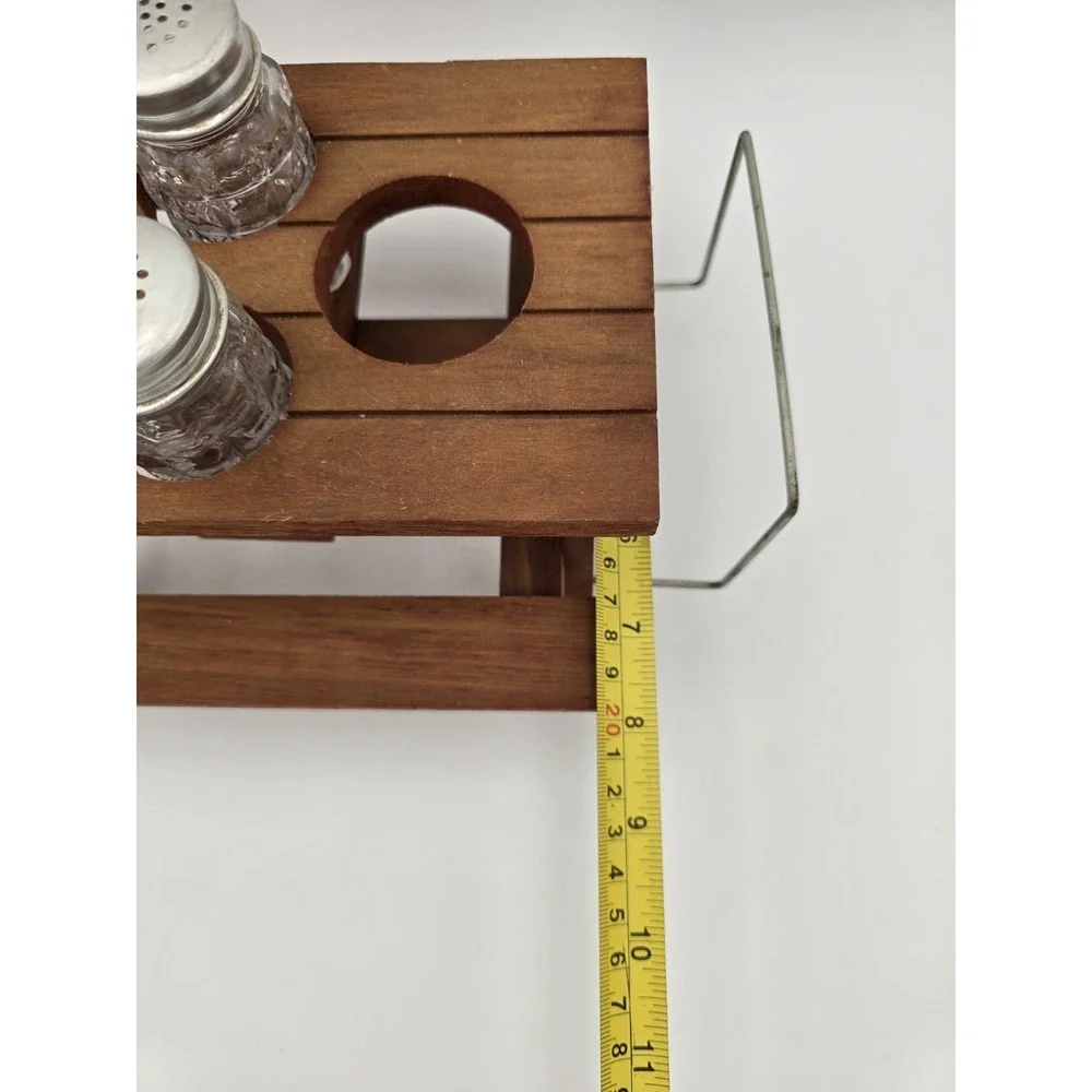 Wooden Picnic Table Condiment Caddy Salt and Pepper Shakers Napkin Holder VTG